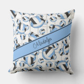 青い黒のバレーボールガーリーパターンのネットアクセント クッション (正面)