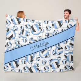 青い黒のバレーボールガーリーパターンのネットアクセント フリースブランケット