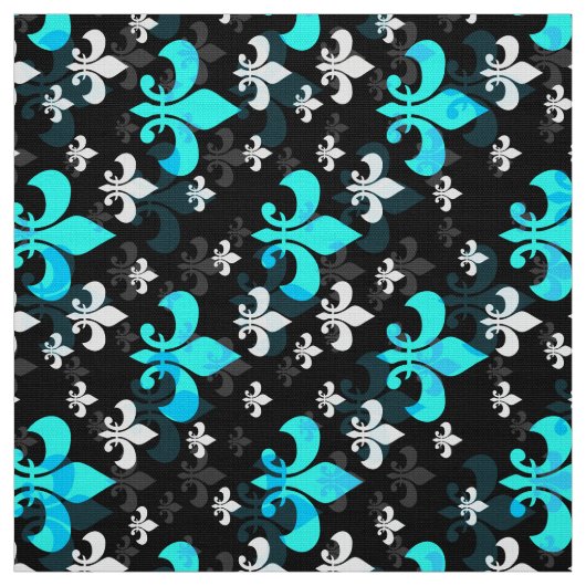 青い黒のフルリ・ド・リス ファブリック (見本)