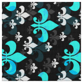 青い黒のフルリ・ド・リス ファブリック (クローズアップ)