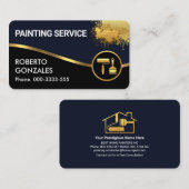 青い黒のレイヤー金ゴールド波のペイント 名刺 (正面/裏面)