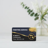 青い黒のレイヤー金ゴールド波のペイント 名刺 (スタンド正面)