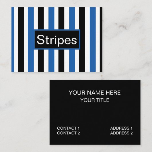 青い黒の垂直ストライプパターン 名刺 (正面/裏面)