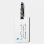 青い黒の抽象芸術蝶の飛んでいる荷物タグ ラゲッジタグ (裏面縦)