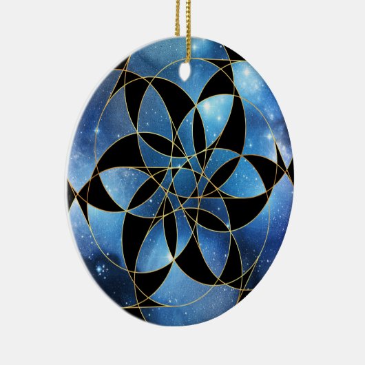 青い黒の金ゴールド聖幾何学 セラミックオーナメント (右)