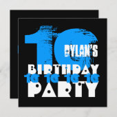 青い黒の10歳の誕生日パーティー10歳のV02 招待状 (正面/裏面)