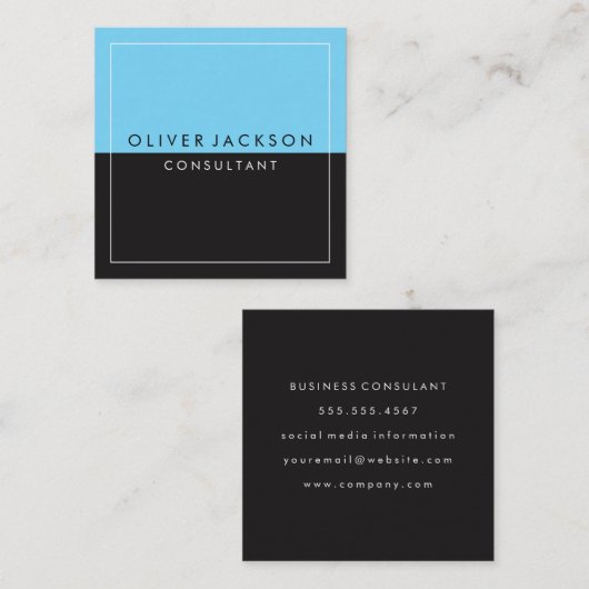 青い黒の2トーン(白縁ど) スクエア名刺 (正面/裏面)