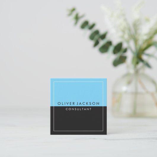 青い黒の2トーン(白縁ど) スクエア名刺 (スタンド正面)