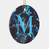 青い黒のNautilusシェルパターン、おびえたジオメトリ セラミックオーナメント (右)