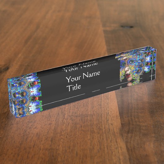 青い黒カラフル色のEPHEMERAL /フラクタルマスク デスクネームプレート (側面)