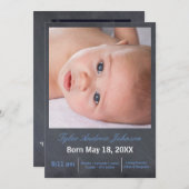 青い黒板の写真-誕生の発表 案内状 (正面/裏面)