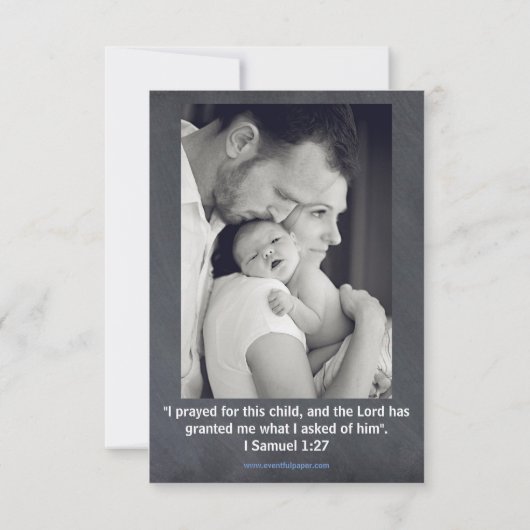 青い黒板の写真 – 3x5出産のお知らせ 案内状 (裏面)