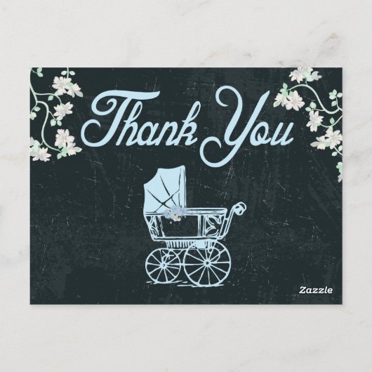 青い黒板シャワーサンキューカード ポストカード (裏面)