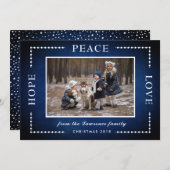 青い黒板ホープ平和の愛クリスマスフォト シーズンカード (正面/裏面)