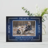 青い黒板ホープ平和の愛クリスマスフォト シーズンカード (スタンド正面)