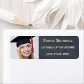 青い黒板背景の卒業写真 ラベル (インサイチュ)