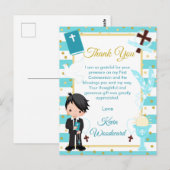 青い黒髪の少年　初めての聖体拝領　ありがとう ポストカード (正面/裏面)