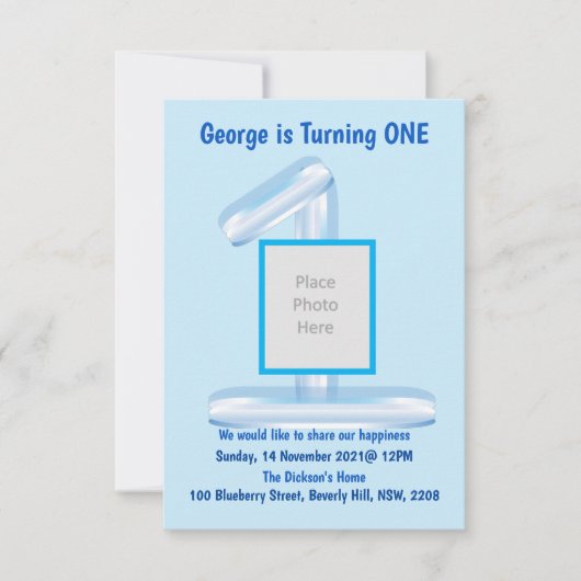 青い1歳の誕生日招待状 招待状 (正面)