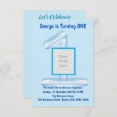 青い1歳の誕生日招待状 招待状 (正面/裏面)