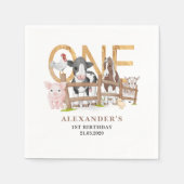 青い1歳の誕生日農場動物バーニヤード子供用おしぼり スタンダードカクテルナプキン (正面)