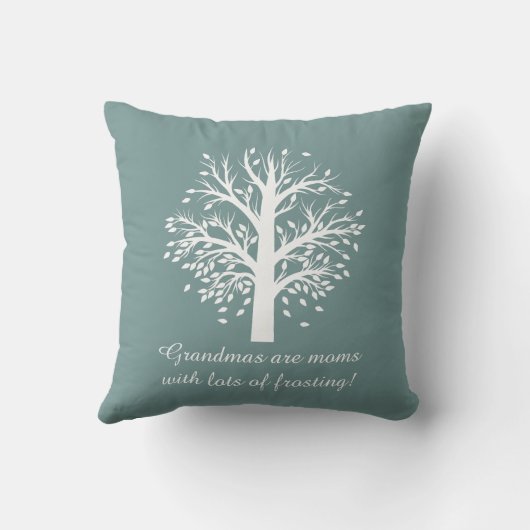 青い11の名前/日付に白いハートの木のおばあちゃん クッション (裏面)