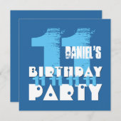 青い11歳の誕生日パーティーのHUES 11歳V06 招待状 (正面/裏面)