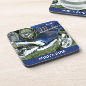 青い1957年型シボレー、名前またはメッセージ、あなたの写真 コースター (左側)