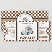 青い2歳のレーシングカーのチケットパス 誕生日おめでとう 招待状 (正面/裏面)