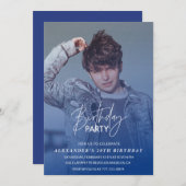 青い20歳の誕生日招待状 誕生日パーティーの写真 招待状 (正面/裏面)