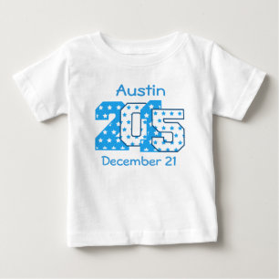 青い2015の大きい数および白いV02で生まれて下さい ベビーTシャツ