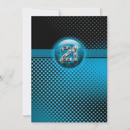 青い21歳の誕生日モダンパーティー 招待状 (正面)