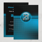 青い21歳の誕生日モダンパーティー 招待状 (正面/裏面)