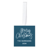 青い3写真メリークリスマスファミリー写真 キューブオーナメント (正面)