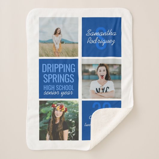 青い3枚のフォトおもしろいボックスのクラス年 シェルパブランケット (正面)