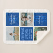 青い3枚のフォトおもしろいボックスのクラス年 シェルパブランケット (正面(横))