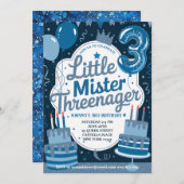青い3歳児の少年のための小さなMr.の招待状 招待状 (正面/裏面)