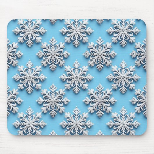 青い3Dの雪の結晶 マウスパッド (正面)