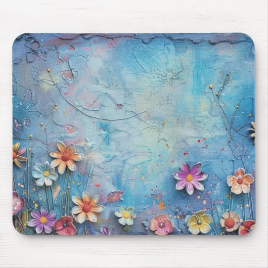 青い3D花 マウスパッド (正面)