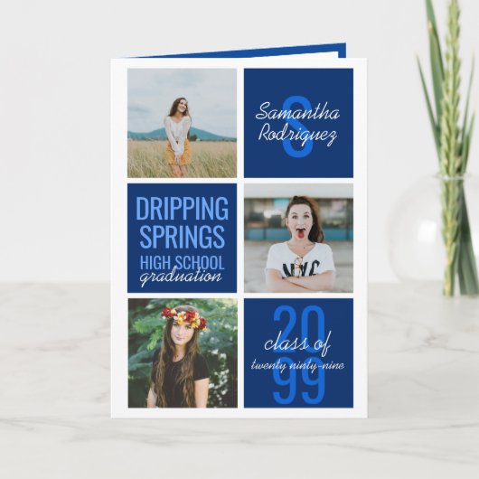 青い4フォトおもしろいボックスの卒業 招待状 (正面)