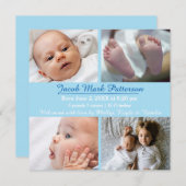 青い4枚の写真-誕生の告知 案内状 (正面/裏面)