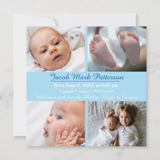 青い4枚の写真-誕生の告知 案内状 (正面)