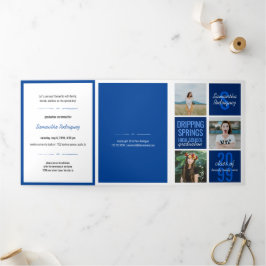 青い5フォトおもしろいボックスの卒業 三つ折り招待状