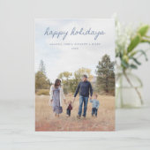 青い5枚の写真が入ったハッピー ホリデー カード（テキスト付き） シーズンカード (スタンド正面)