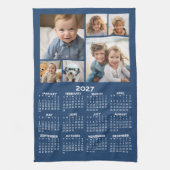 青い6枚の写真コラージュ付き2027年カレンダー キッチンタオル (縦)