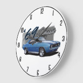 青い60年代クラシックな筋肉車 ラージ壁時計 (傾斜)