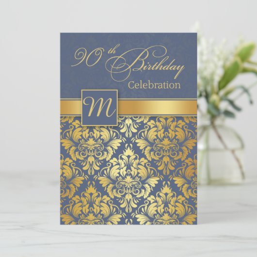 青い90歳の誕生日パーティー招待状 招待状 (スタンド正面)