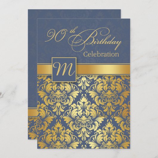 青い90歳の誕生日パーティー招待状 招待状 (正面/裏面)