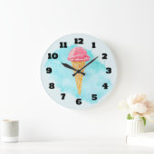 青い(ばちゃばちゃ)跳ねるのアイスクリームコーン絵を描 ラージ壁時計 (ホーム)