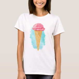 青い(ばちゃばちゃ)跳ねるのアイスクリームコーン絵を描 Tシャツ