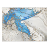 青い（ばちゃばちゃ）跳ねる – 灰色の大理石と金ゴールド テーブルクロス (正面(横))